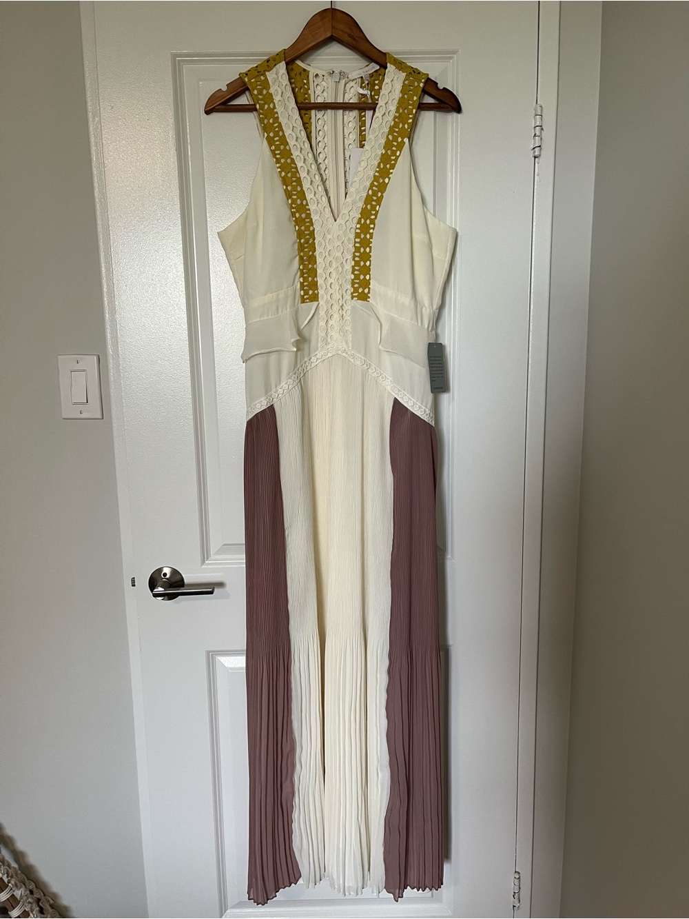 Cream Maxi Dress with Mustard Trim and Mauve Panels XXL